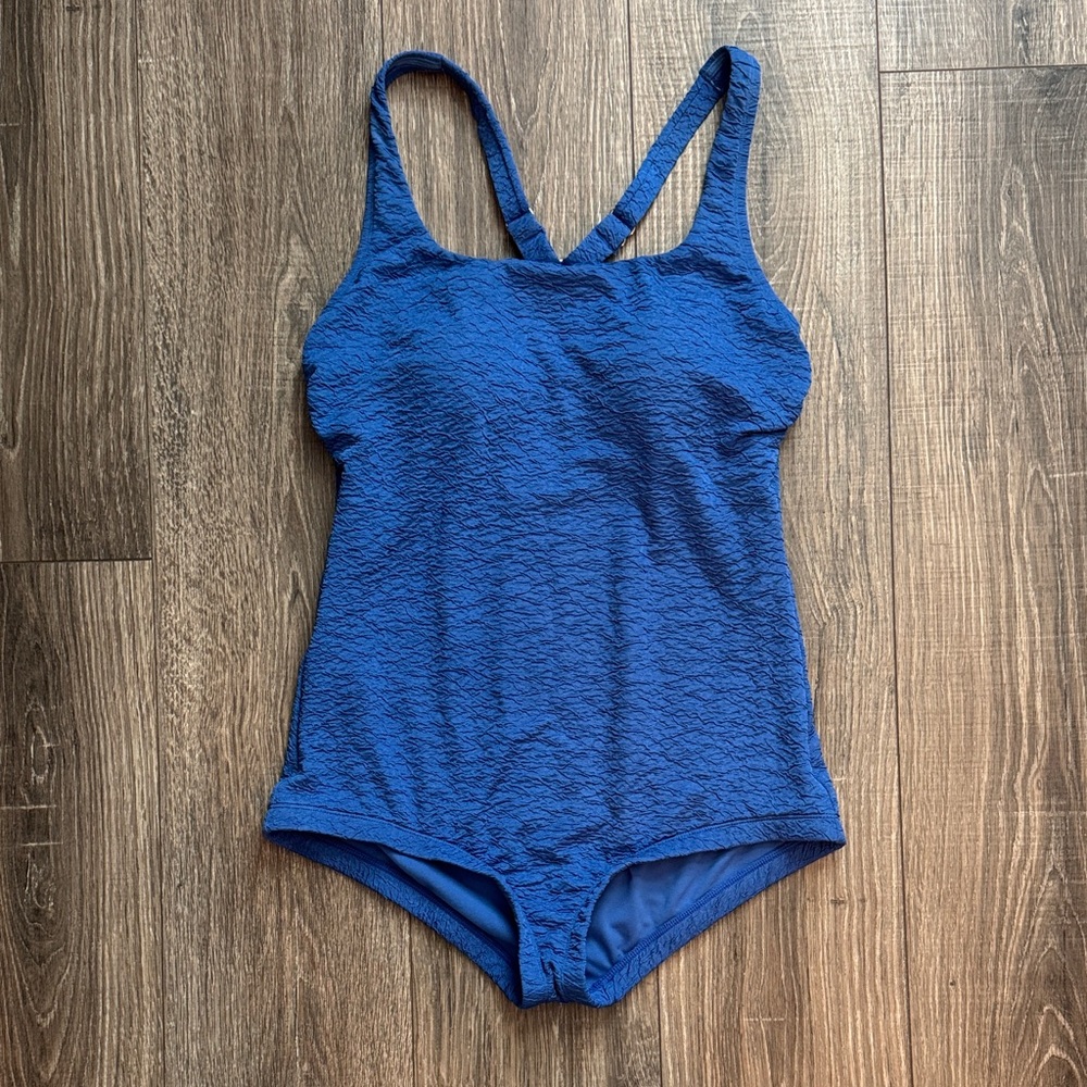 Blue Textured One Piece Swimsuit